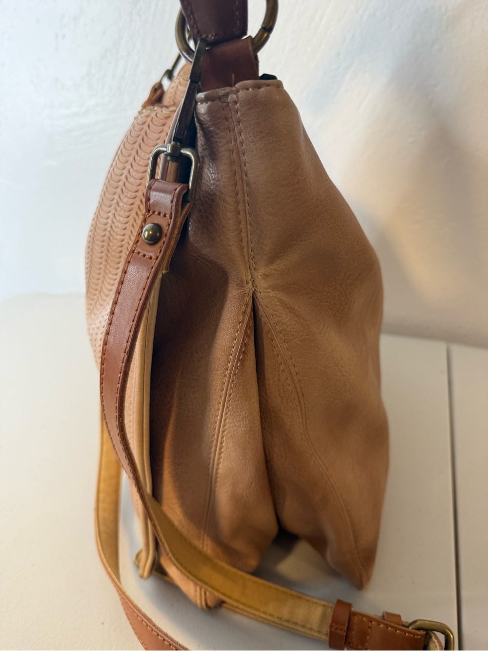 Free People Golden Valley Messenger Bag Laser Cut Faux Leather Hobo Bag Boho - Picture 10 of 16